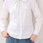 Chic Long Sleeve Blouse with Bow Tie Neck - liwisi