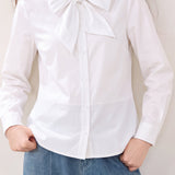 Chic Long Sleeve Blouse with Bow Tie Neck - liwisi