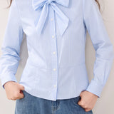 Chic Long Sleeve Blouse with Bow Tie Neck - liwisi