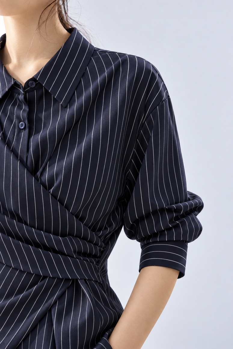 Chic Vertical Striped Wrap Top and Pants Set - liwisi