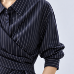 Chic Vertical Striped Wrap Top and Pants Set - liwisi