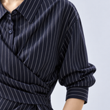 Chic Vertical Striped Wrap Top and Pants Set - liwisi