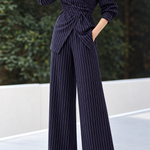 Chic Vertical Striped Wrap Top and Pants Set - liwisi