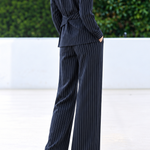Chic Vertical Striped Wrap Top and Pants Set - liwisi