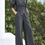 Chic Vertical Striped Wrap Top and Pants Set - liwisi