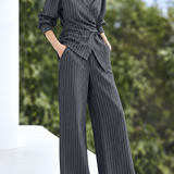 Chic Vertical Striped Wrap Top and Pants Set - liwisi