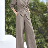 Chic Vertical Striped Wrap Top and Pants Set - liwisi