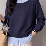 Casual Layered Look Striped Sweatshirt with Balloon Sleeves - liwisi