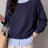 Casual Layered Look Striped Sweatshirt with Balloon Sleeves - liwisi