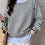 Casual Layered Look Striped Sweatshirt with Balloon Sleeves - liwisi