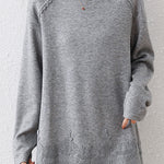 Casual Sweatshirt with Lace Panel Hem and Raw Edges - liwisi
