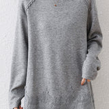 Casual Sweatshirt with Lace Panel Hem and Raw Edges - liwisi