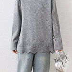 Casual Sweatshirt with Lace Panel Hem and Raw Edges - liwisi