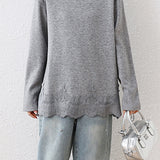 Casual Sweatshirt with Lace Panel Hem and Raw Edges - liwisi