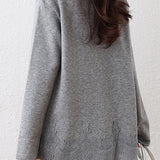 Casual Sweatshirt with Lace Panel Hem and Raw Edges - liwisi