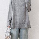 Casual Sweatshirt with Lace Panel Hem and Raw Edges - liwisi