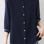 Casual Stand Collar Blouse with Floral Embroidery and Ruffle Trim - liwisi