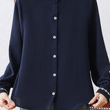 Casual Stand Collar Blouse with Floral Embroidery and Ruffle Trim - liwisi