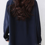 Casual Stand Collar Blouse with Floral Embroidery and Ruffle Trim - liwisi