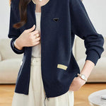 Casual Colorblock Triangle Detail Drawstring Knit Cardigan - liwisi