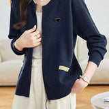 Casual Colorblock Triangle Detail Drawstring Knit Cardigan - liwisi