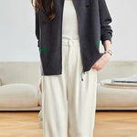 Casual Colorblock Triangle Detail Drawstring Knit Cardigan - liwisi