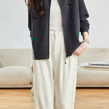 Casual Colorblock Triangle Detail Drawstring Knit Cardigan - liwisi