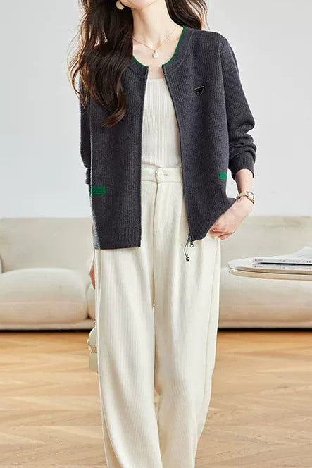 Casual Colorblock Triangle Detail Drawstring Knit Cardigan - liwisi