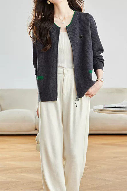 Casual Colorblock Triangle Detail Drawstring Knit Cardigan - liwisi