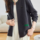 Casual Colorblock Triangle Detail Drawstring Knit Cardigan - liwisi