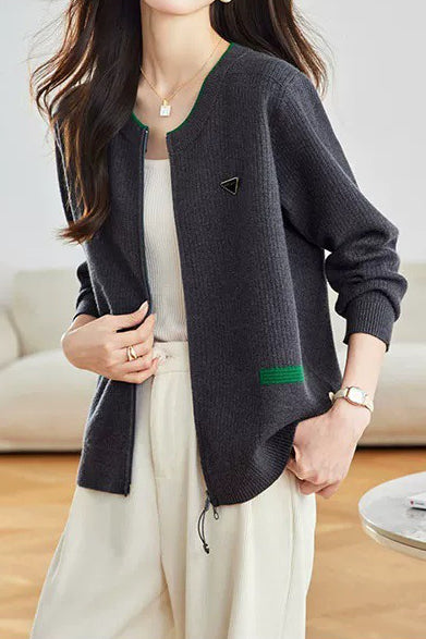Casual Colorblock Triangle Detail Drawstring Knit Cardigan - liwisi