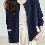 Casual Colorblock Triangle Detail Drawstring Knit Cardigan - liwisi