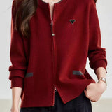 Casual Colorblock Triangle Detail Drawstring Knit Cardigan - liwisi