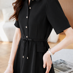 Commuter Tie Lapel Button Dress - liwisi