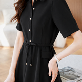 Commuter Tie Lapel Button Dress - liwisi
