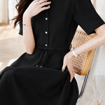 Commuter Tie Lapel Button Dress - liwisi