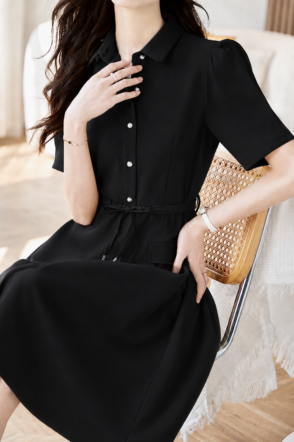 Commuter Tie Lapel Button Dress - liwisi