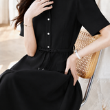 Commuter Tie Lapel Button Dress - liwisi
