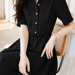 Commuter Tie Lapel Button Dress - liwisi