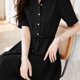 Commuter Tie Lapel Button Dress - liwisi