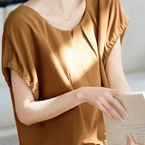 Round neck cap sleeve solid color shirt