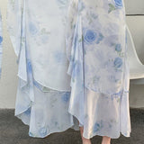 Printed ruffle tie skirt