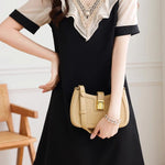 Elegant patchwork short sleeve dress - liwisi