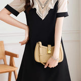 Elegant patchwork short sleeve dress - liwisi