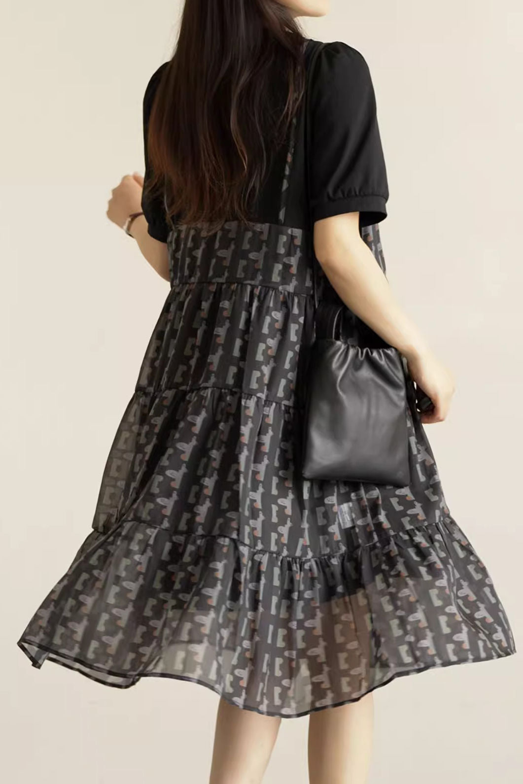Casual faux two-piece ruffled dress - liwisi