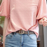Round neck puff sleeve textured T-shirt