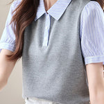 Trendy faux two-piece striped shirt - liwisi