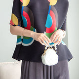 Pleated geometric color block T-shirt