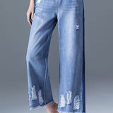 Color block frayed straight leg jeans