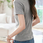 V-neck button half-placket short sleeve fitted casual T-shirt - liwisi